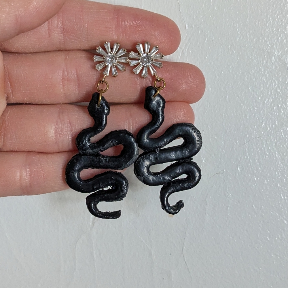 Black Snakes Clay Earrings